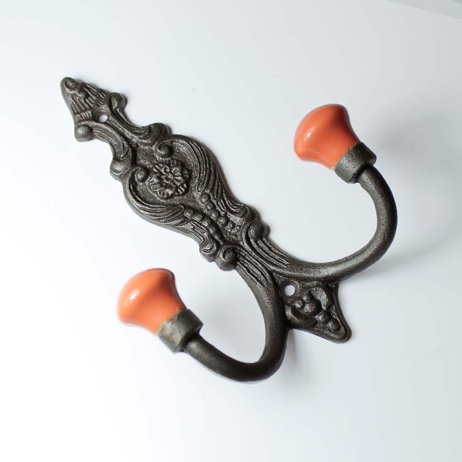 Antique Brass French Style Hat & Coat Hook with Ceramic Ball Tops - E110.AB - Uneeka