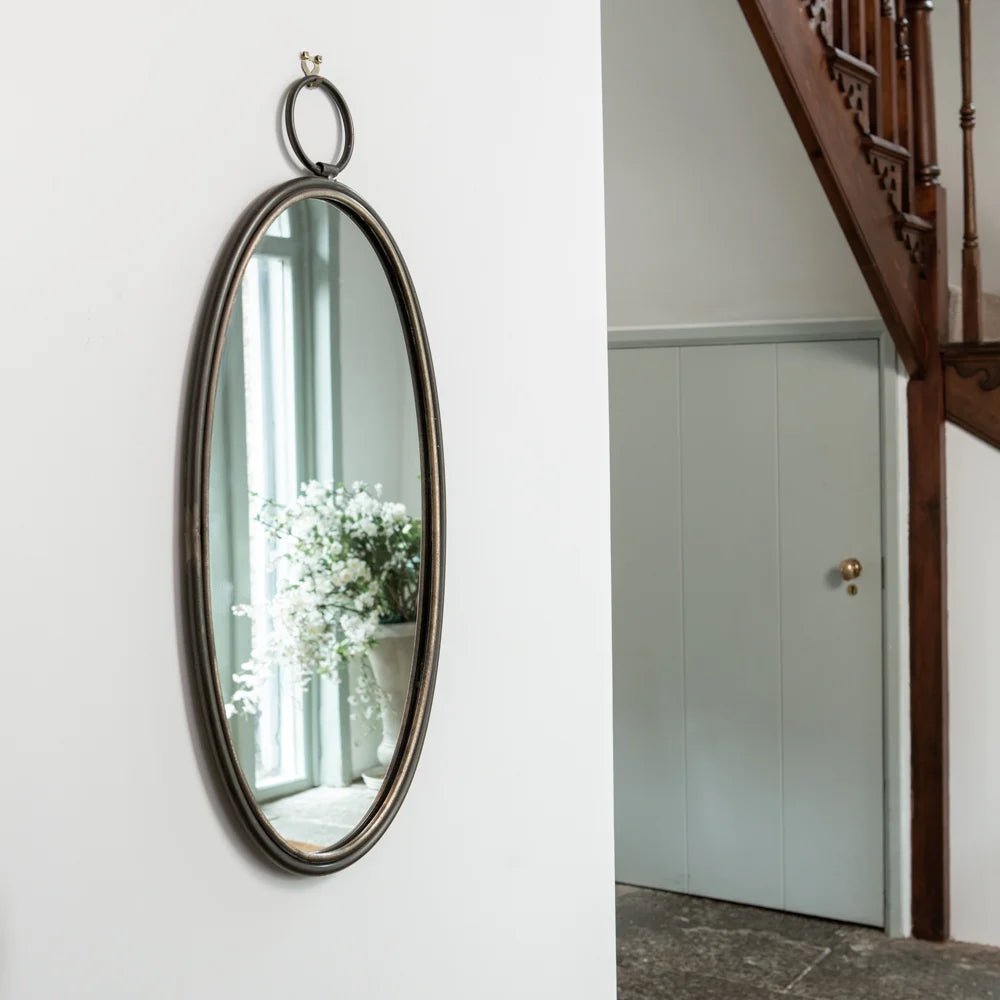 Antique Brass Oval Mirror with Hanging Loop - MQ9327 - Uneeka