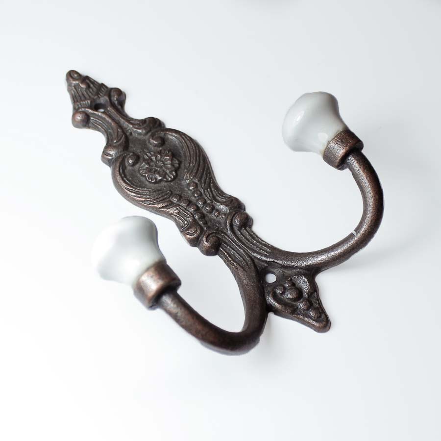Antique Copper French Style Hat & Coat Hook with White Ceramic Balls - 01.366T.AC.130 - Uneeka