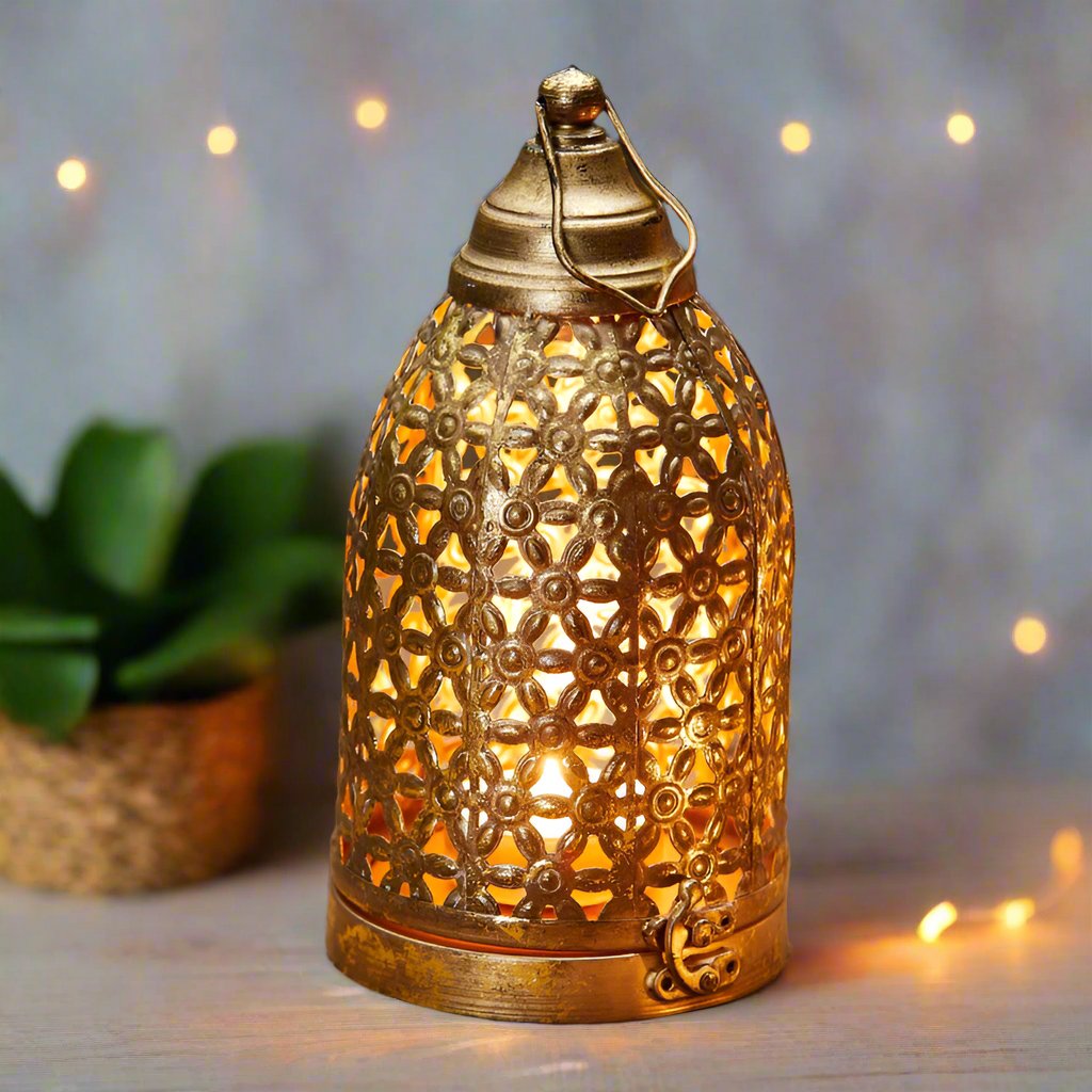 Antique Gold Finish Cutwork Lantern - LT183 - Uneeka