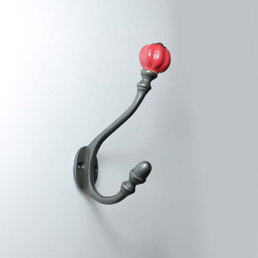 Antique Iron Albany Coat Hook with Coloured Ceramic Tip - 49.336RED.AIC.125 - Uneeka