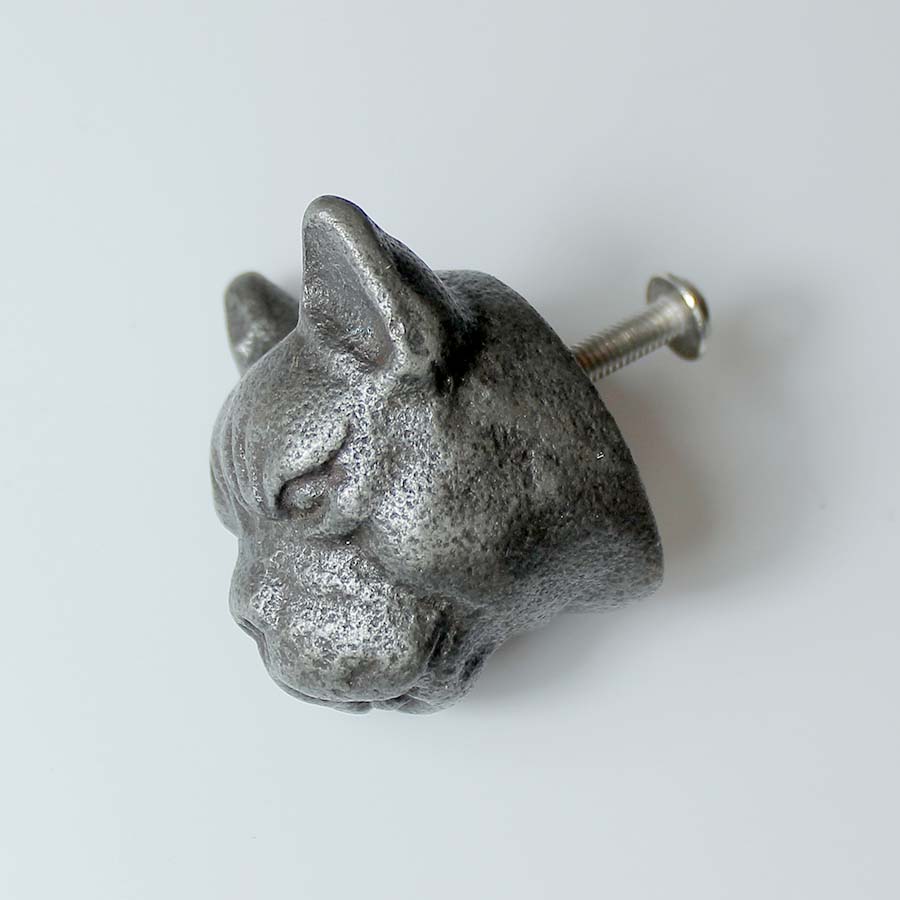 Antique Iron Bulldog Head Furniture Knob - A136 - Uneeka
