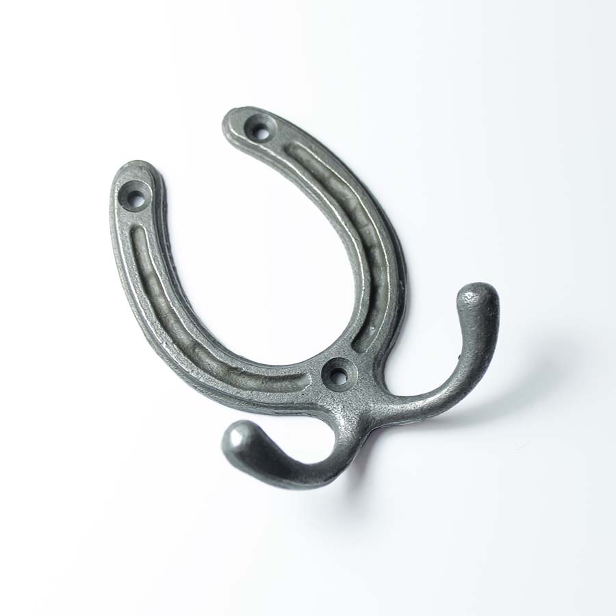 Antique Iron Horseshoe Double Coat Hook - 70.338.AI.75 - Uneeka