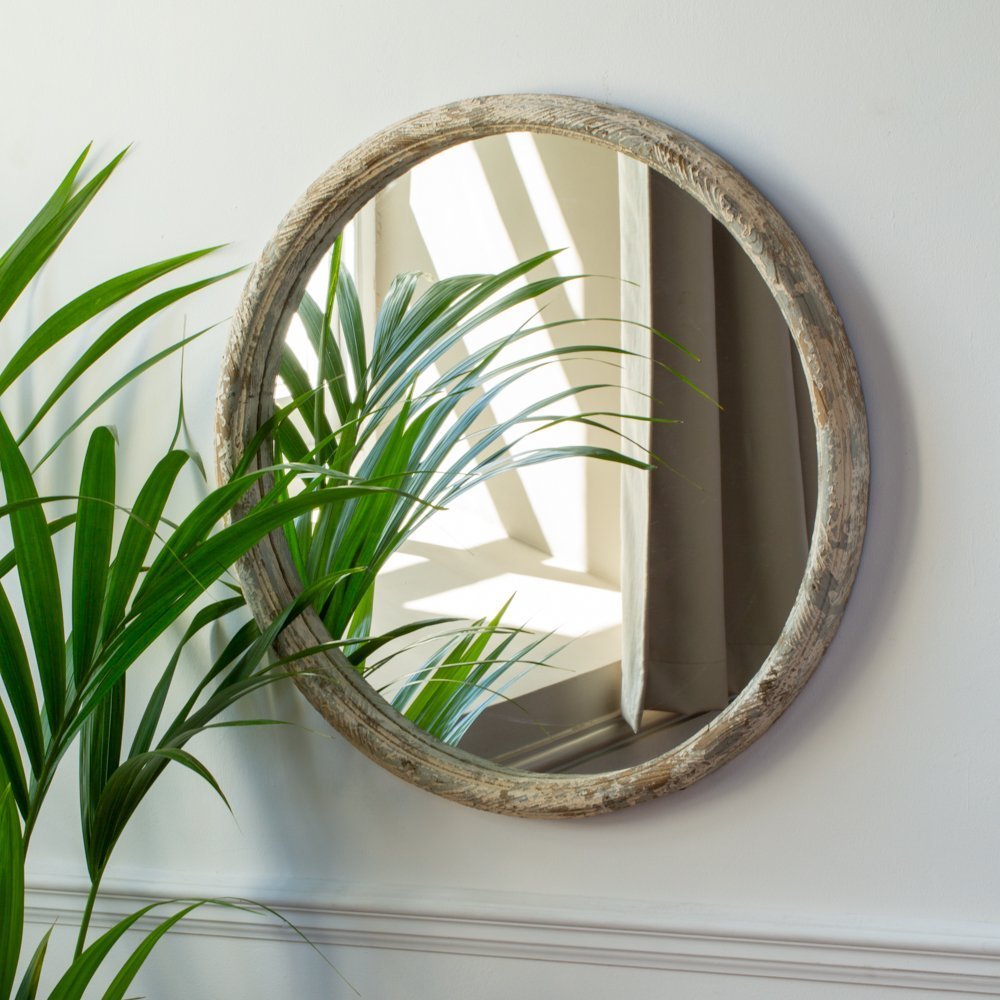 Antique Round Sage & Grey Mirror - QJA9314 - Uneeka