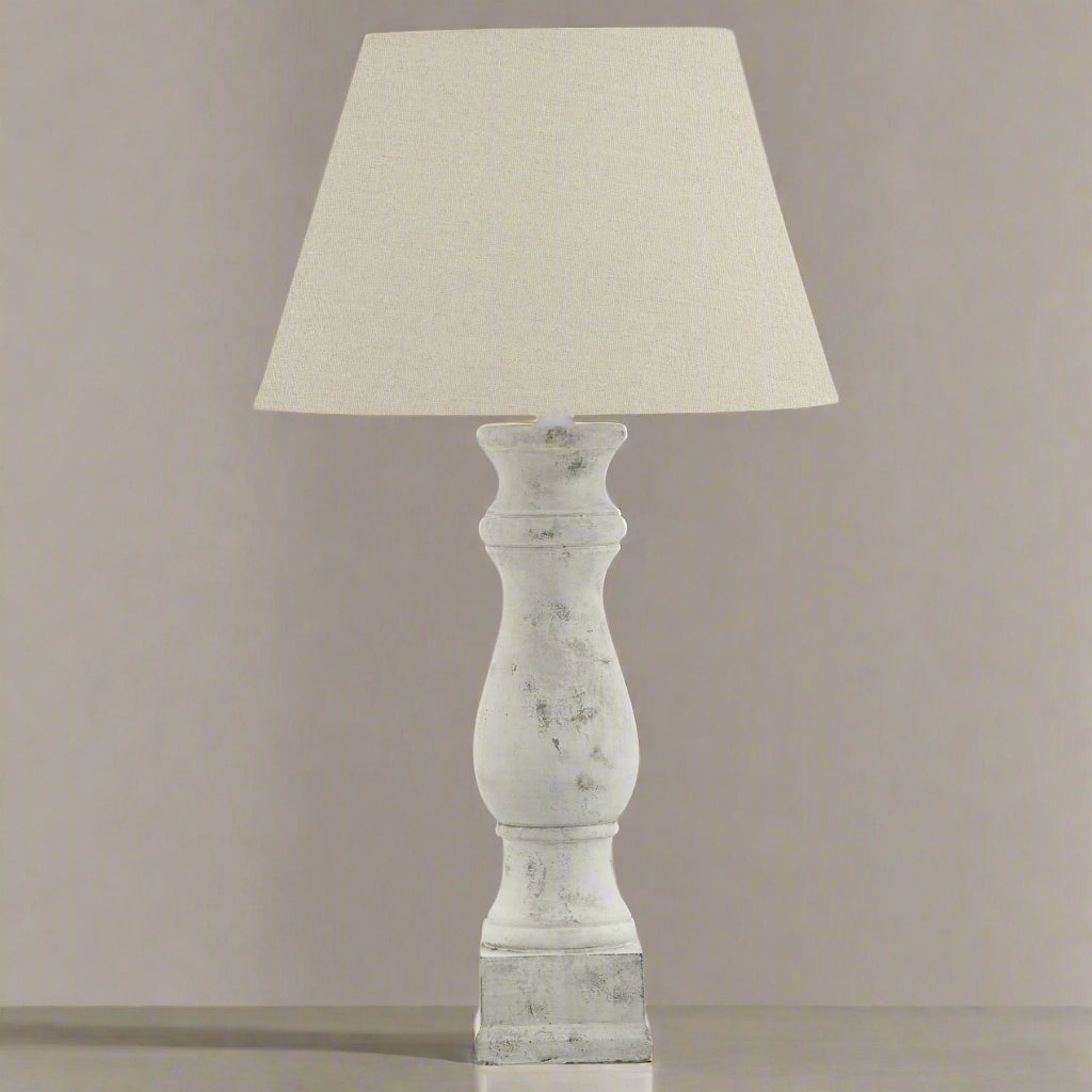 Antique White Candlestick Table Lamp with Linen Shade - 23023 - Uneeka