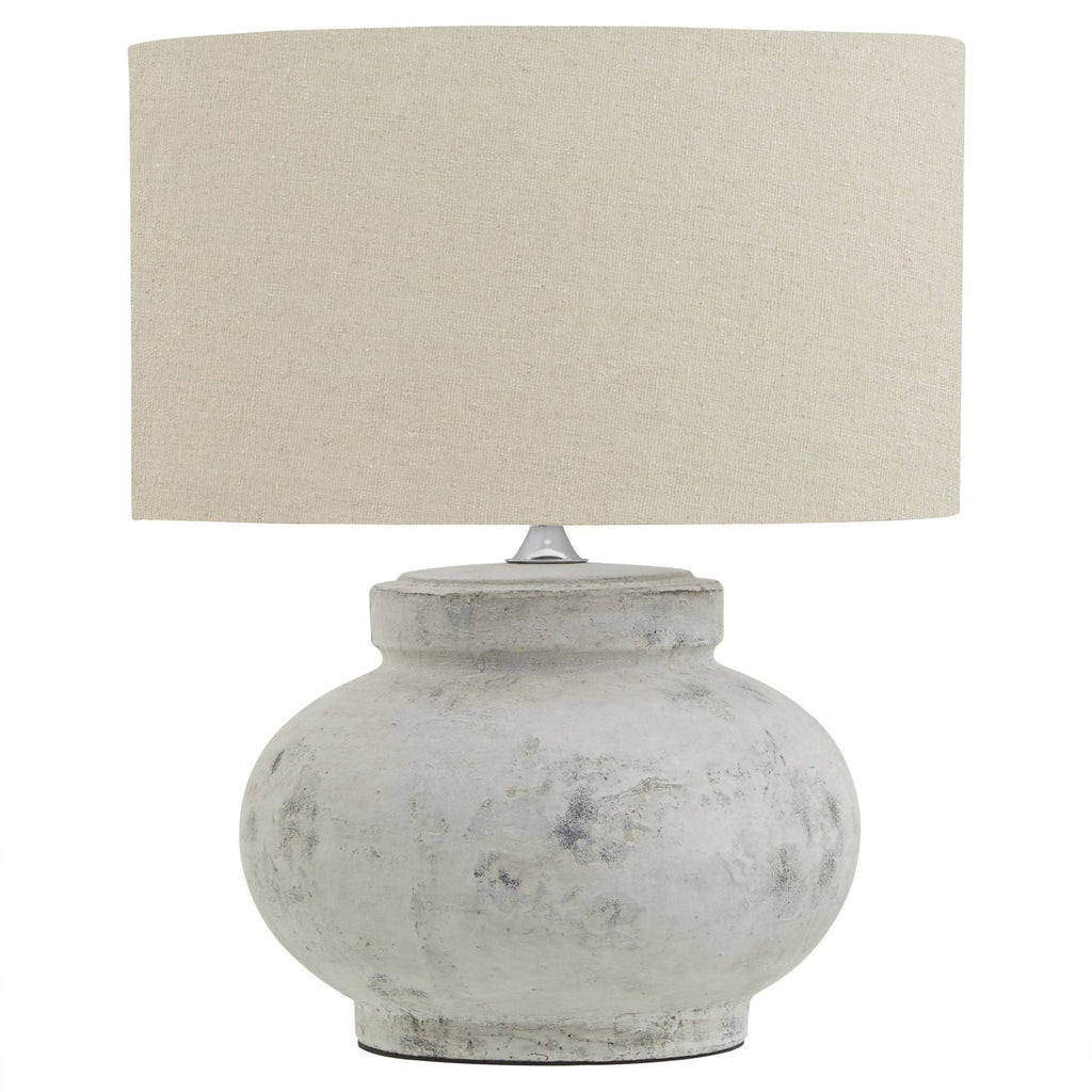 Antique White Squat Table Lamp with Linen Shade - 23015 - Uneeka