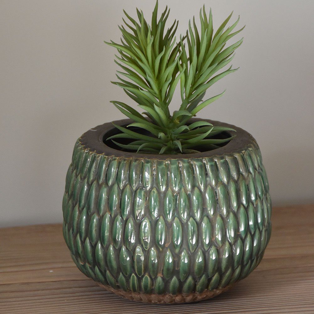 Armadillo Textured Green Plant Pot - SNT988 - Uneeka