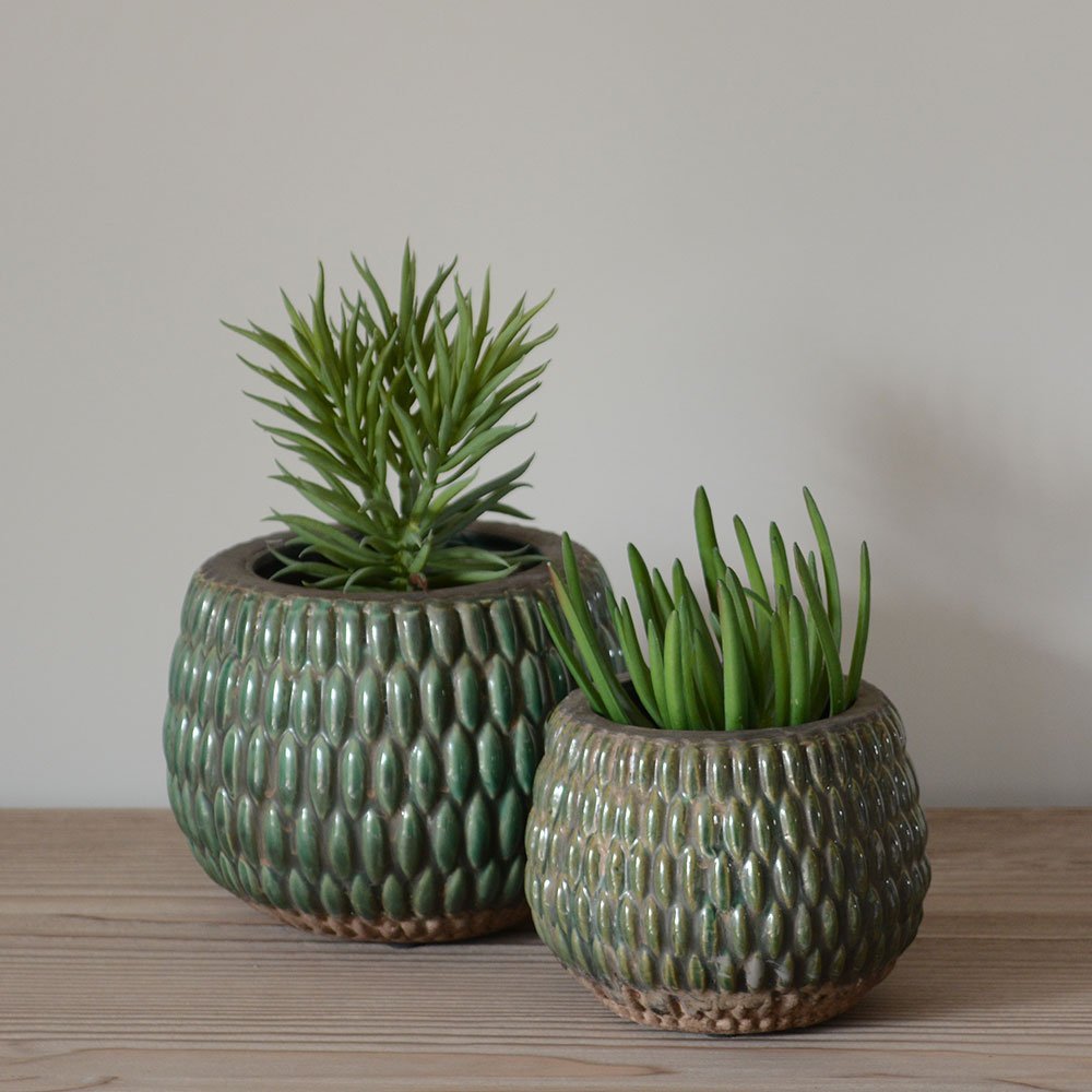 Armadillo Textured Green Plant Pot - SNT989 - Uneeka