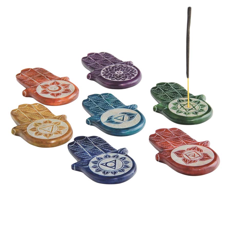 Assorted Chakra Carved Soapstone Hamsa Incense Holder - IH52 - Uneeka
