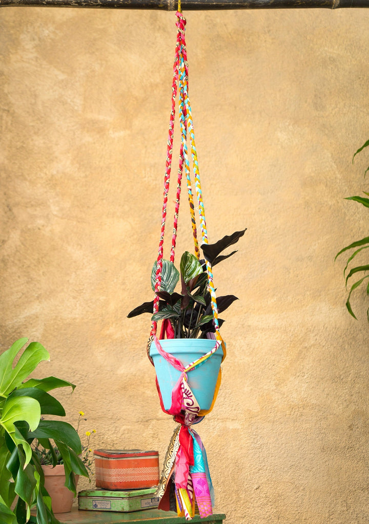 Assorted Colour Braided Sari Plant Hanger - PH120 - Uneeka