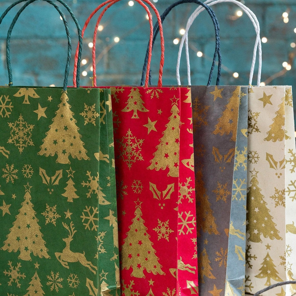 Assorted Colour Christmas Lokta Paper Gift Bag - GBL10 - Uneeka