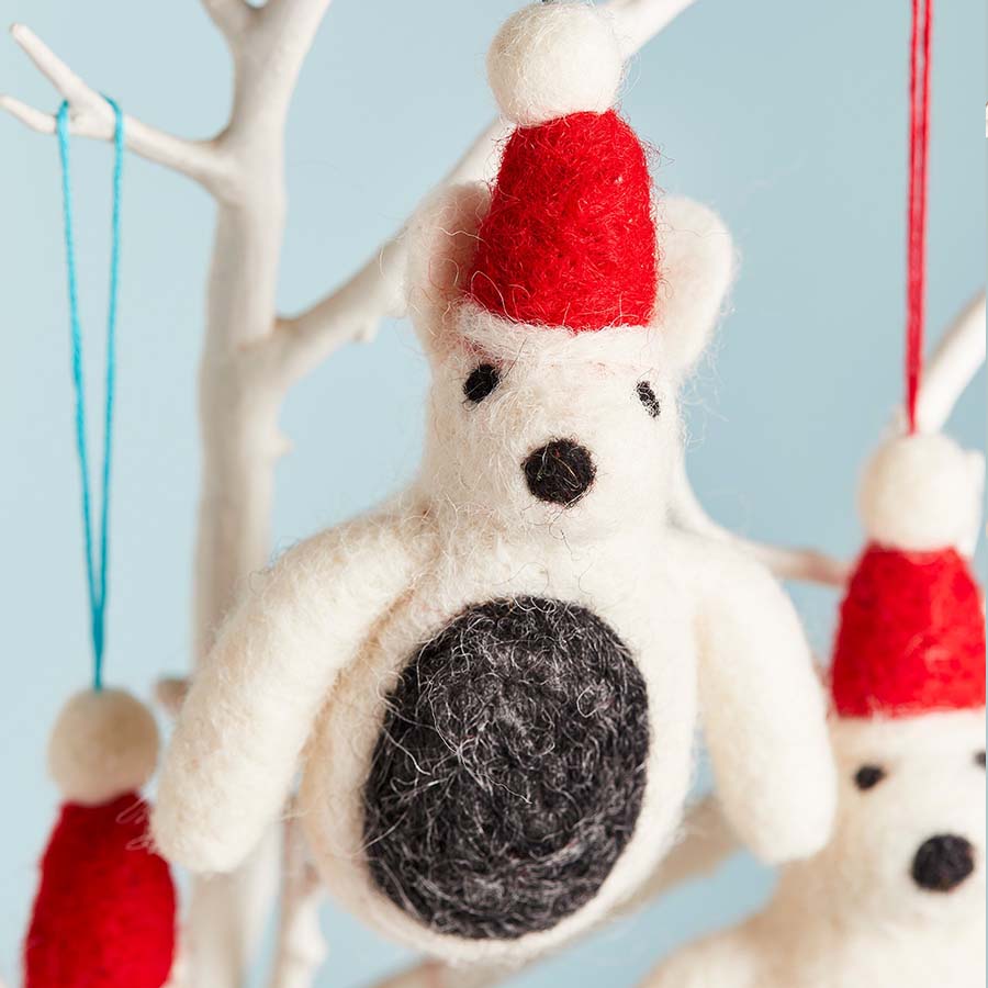 Assorted Colour Felt Polar Bear In Santa Hat - XM381 - Uneeka