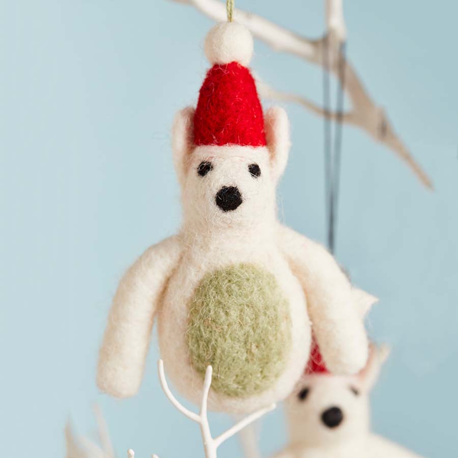 Assorted Colour Felt Polar Bear In Santa Hat - XM381 - Uneeka