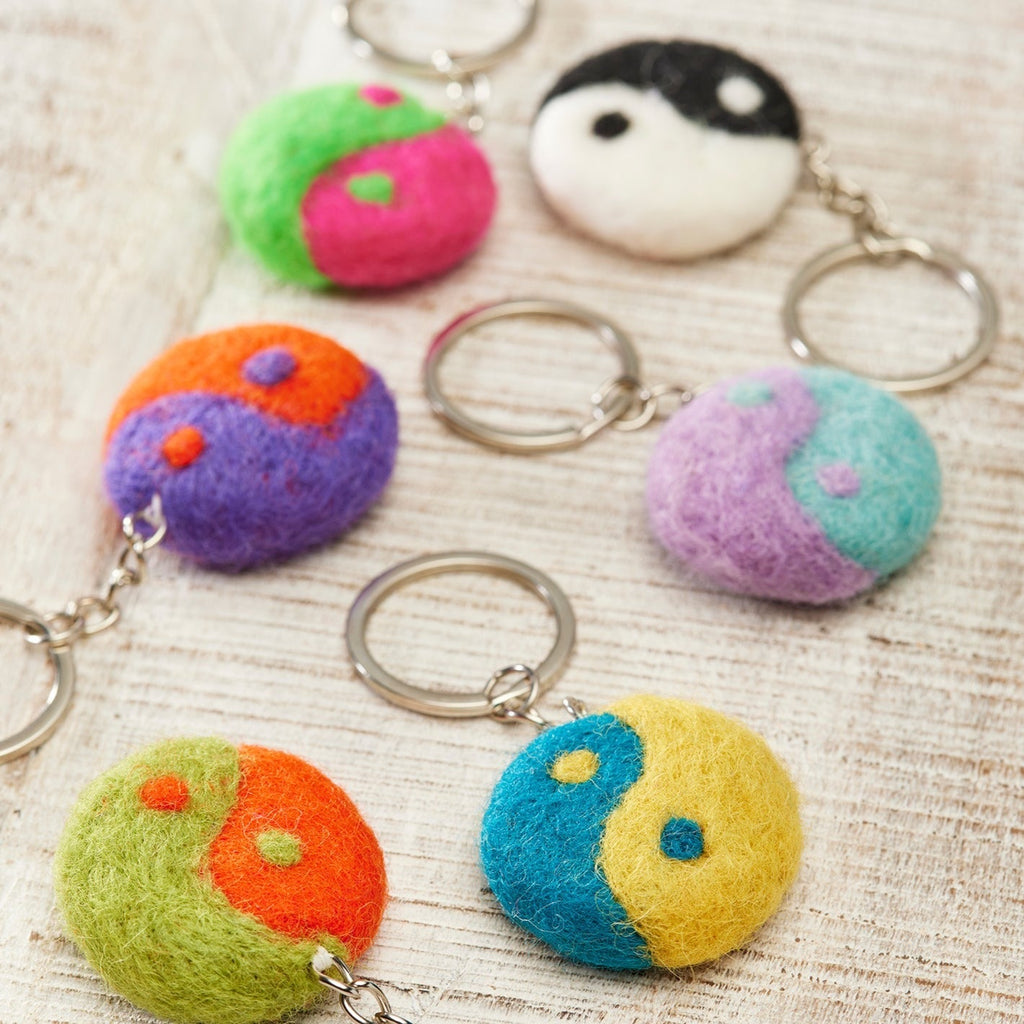 Assorted Colour Felt Yin Yang Keyring - KR22 - Uneeka