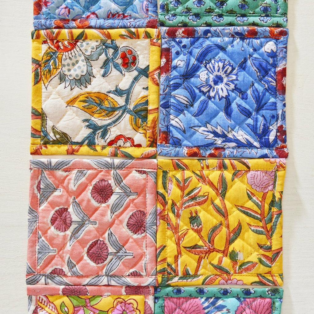 Assorted Colour Floral Block Print Quilted Coaster - CO2 - Uneeka