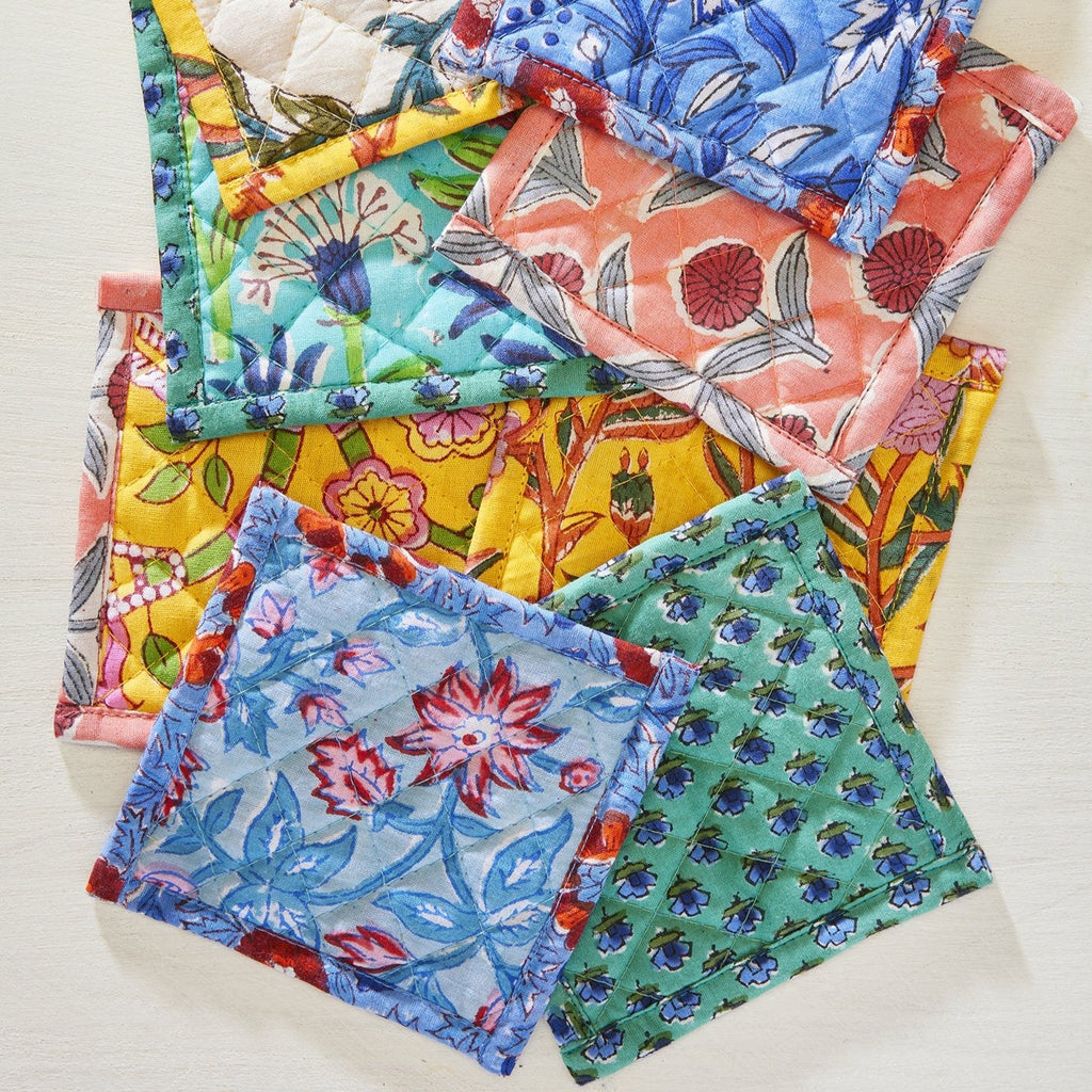 Assorted Colour Floral Block Print Quilted Coaster - CO2 - Uneeka