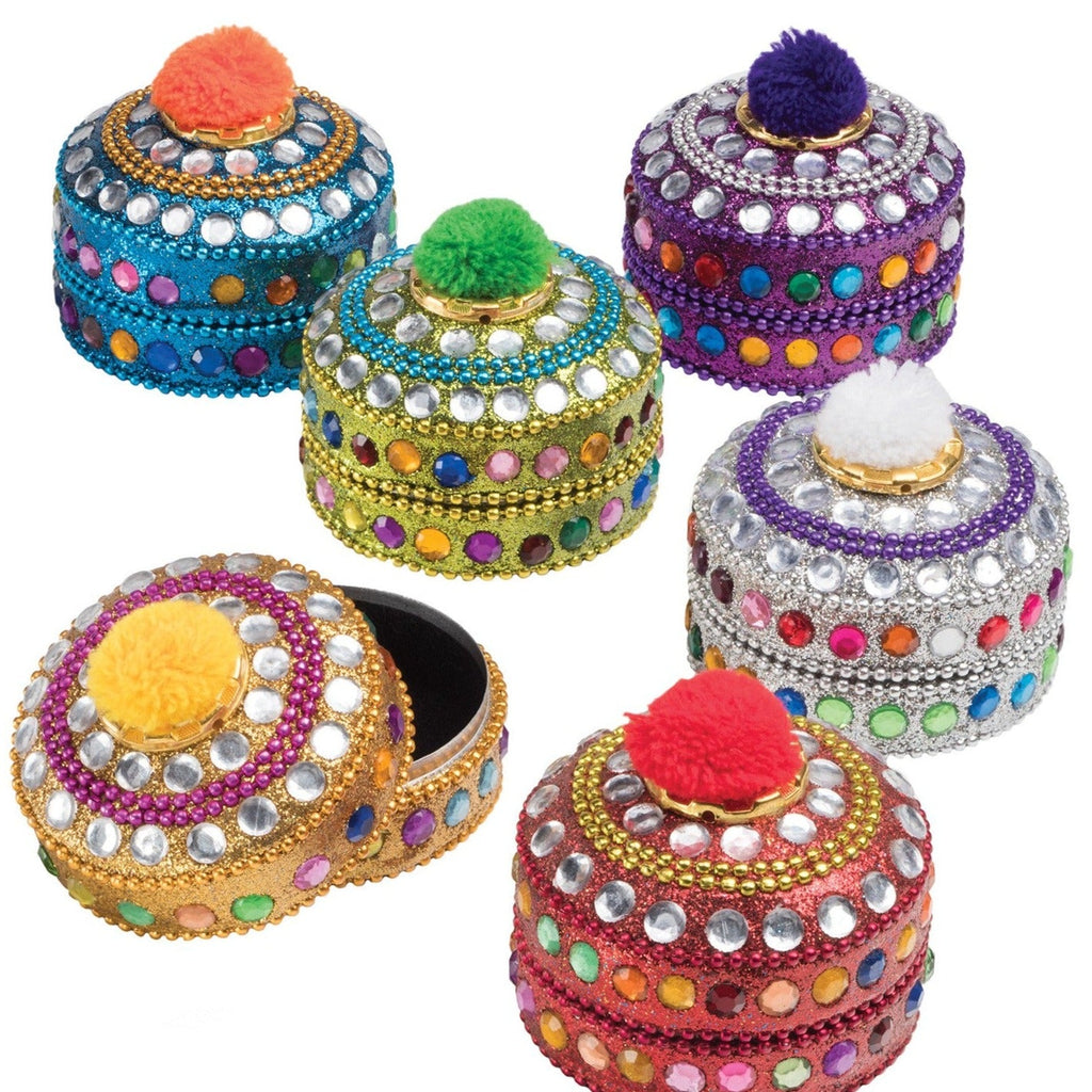 Assorted Colour Glitter and Pom Pom Trinket Box - PB70 - Uneeka