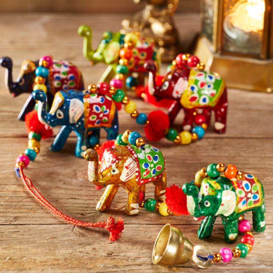 Assorted Colour Indian Elephant Hanging Decoration - STR91 - Uneeka