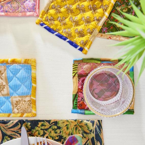 Assorted Colour Quilted Sari Coaster - CO1 - Uneeka