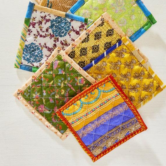 Assorted Colour Quilted Sari Coaster - CO1 - Uneeka