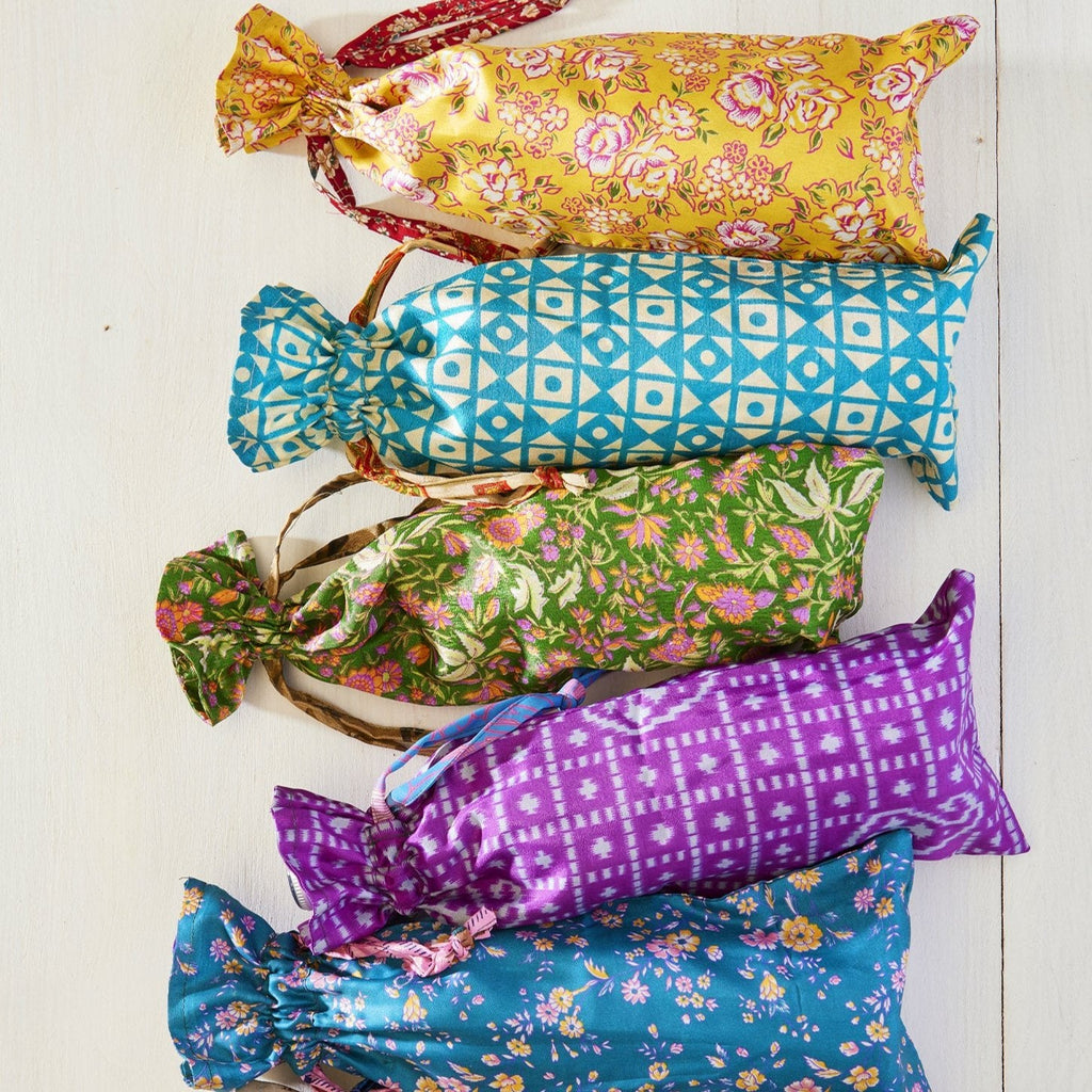 Assorted Colour Recycled Sari Bottle Gift Bag - BOB2 - Uneeka