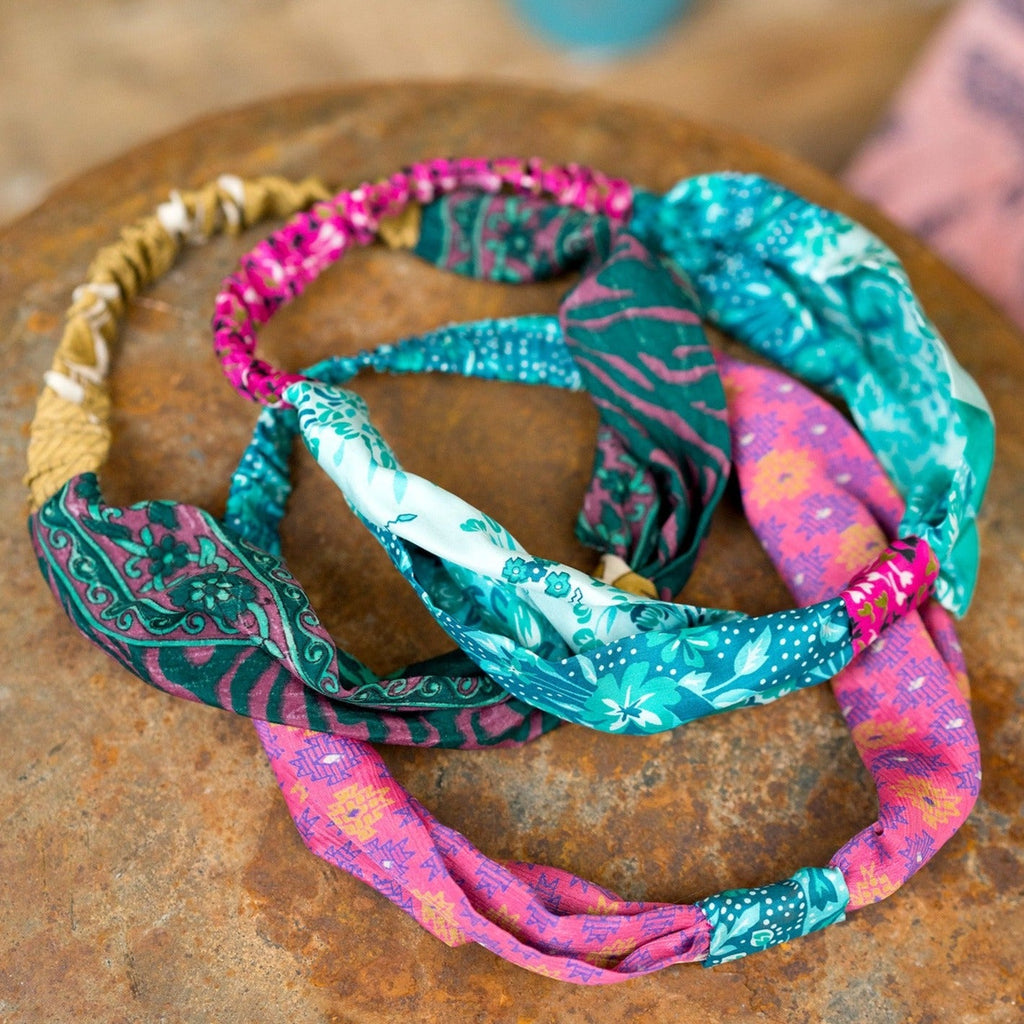 Assorted Colour Recycled Sari Knot Headband - HB120 - Uneeka