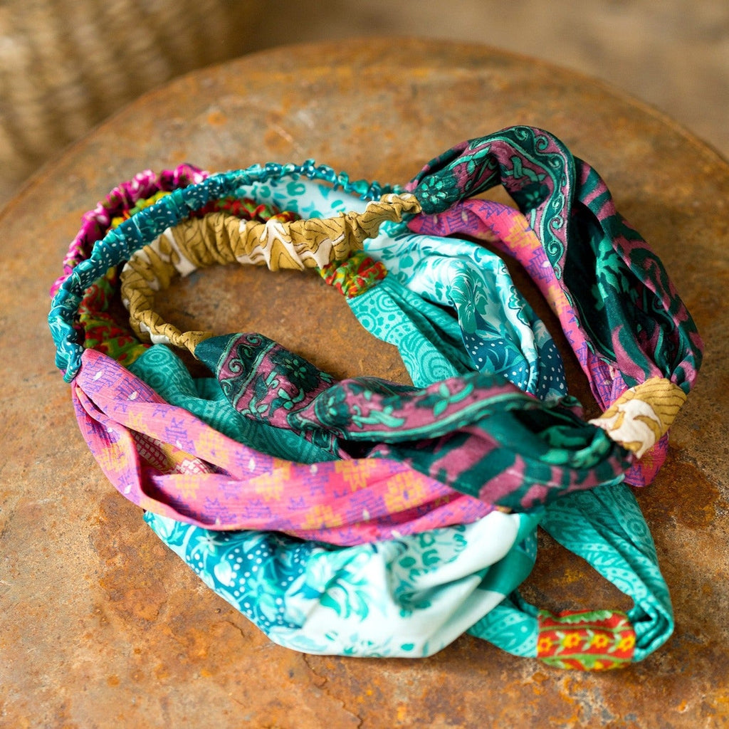 Assorted Colour Recycled Sari Knot Headband - HB120 - Uneeka