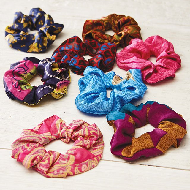 Assorted Colour Recycled Sari Scrunchie - SCR104 - Uneeka