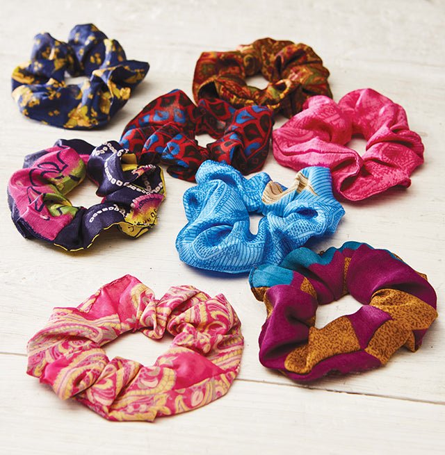 Assorted Colour Recycled Sari Scrunchie - SCR104 - Uneeka