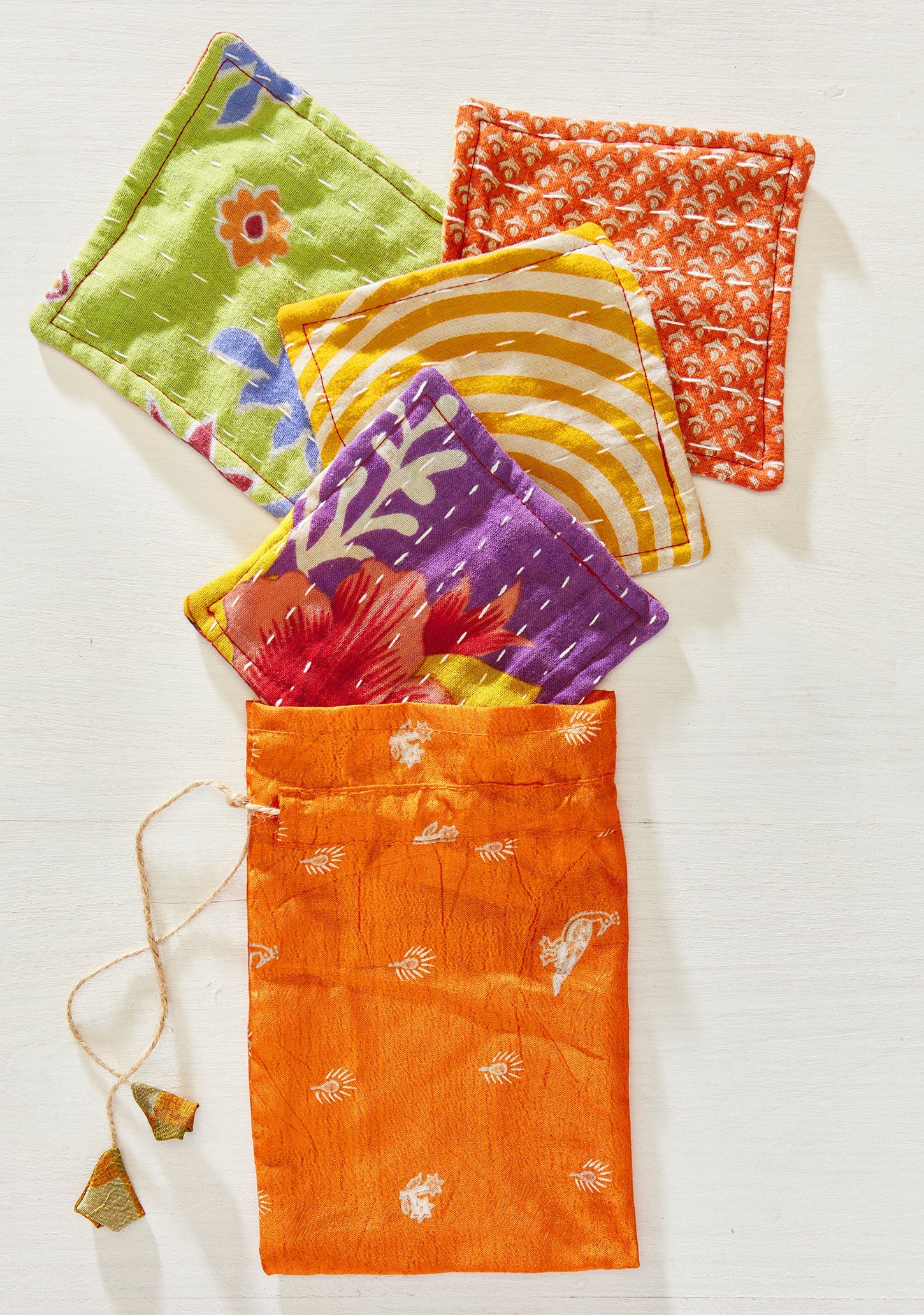 Assorted Colour Set of 4 Recycled Sari Coasters - CO3 - Uneeka