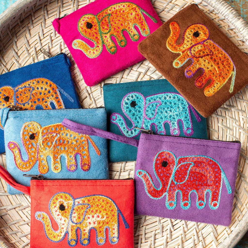 Assorted Colour Small Elephant Faux Suede Purse - NAC224E - Uneeka