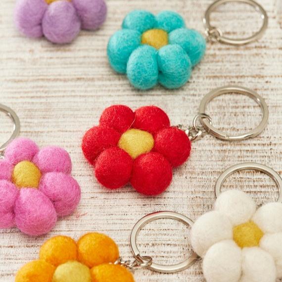 Assorted Felt Block Colour Flower Keyring - KR17 - Uneeka