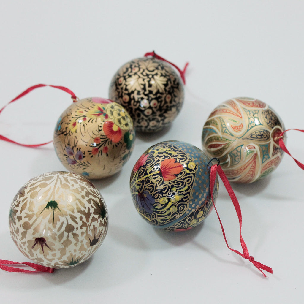 Assorted Papier Mache Patterned Classic 2" Bauble - KPM38 - Uneeka