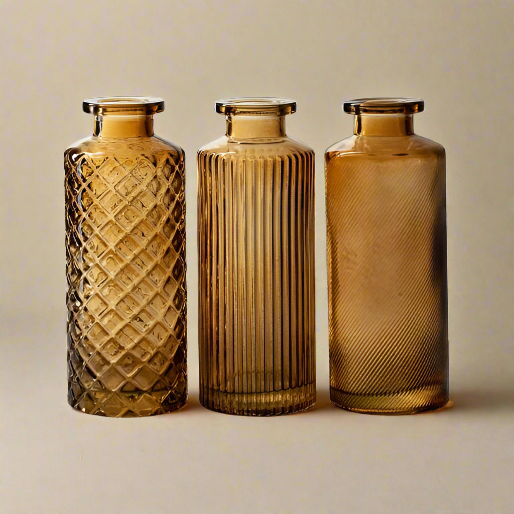 Assorted Pattern Mini Cedar Brown Bottle Vases - CV01079 - Uneeka