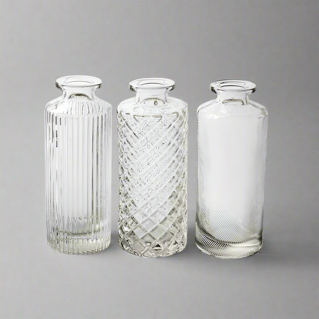 Assorted Pattern Mini Clear Bottle Vases - CV01051 - Uneeka