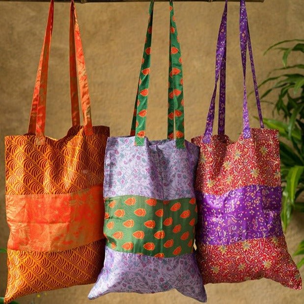 Assorted Recycled Sari Fabric Tote Bag - BAG121 - Uneeka