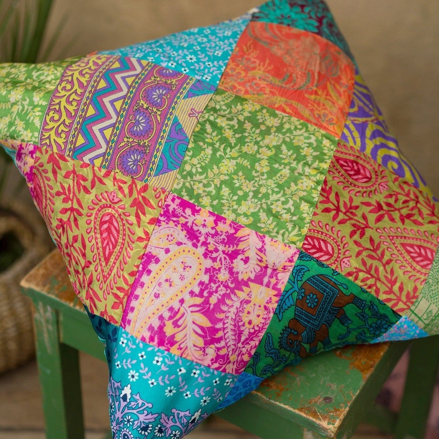 Assorted Recycled Sari Patchwork Cushion - CC140 - Uneeka