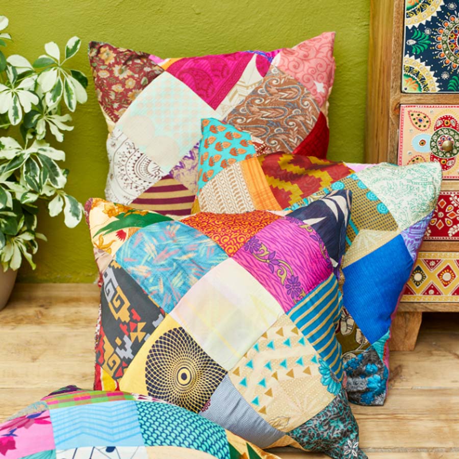 Assorted Recycled Sari Patchwork Cushion - CC140 - Uneeka