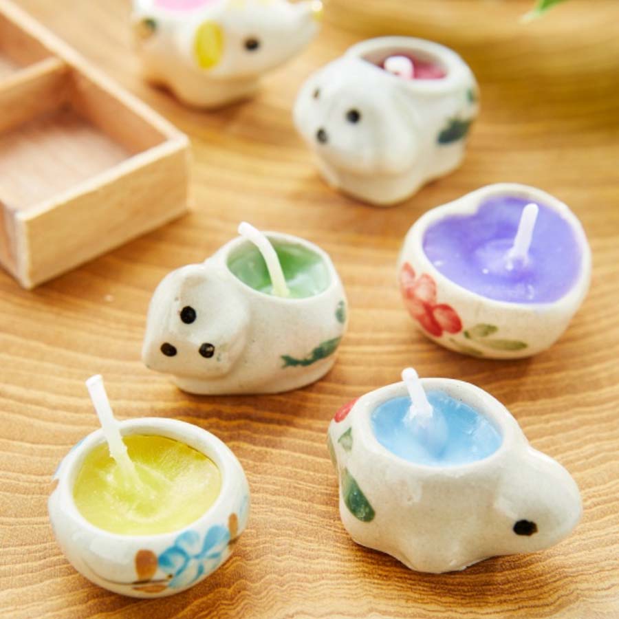 Assorted Tray Of Hand Painted Mini Ceramic Candles - CA7 - Uneeka