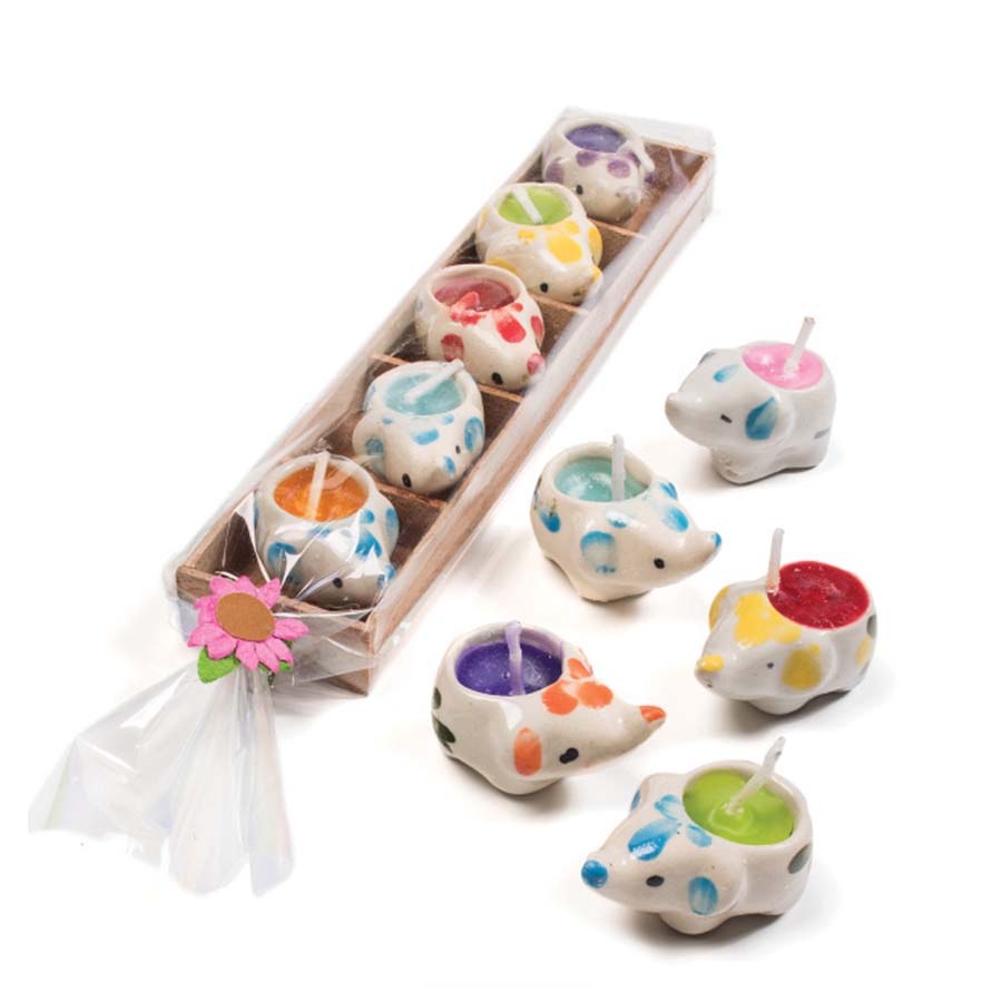 Assorted Tray Of Hand Painted Mini Ceramic Candles - CA30 - Uneeka