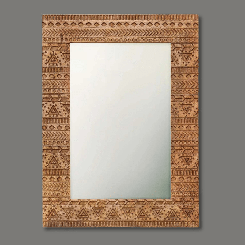 Aztec Design Carved Rectangular Wall Mirror - MR201 - Uneeka