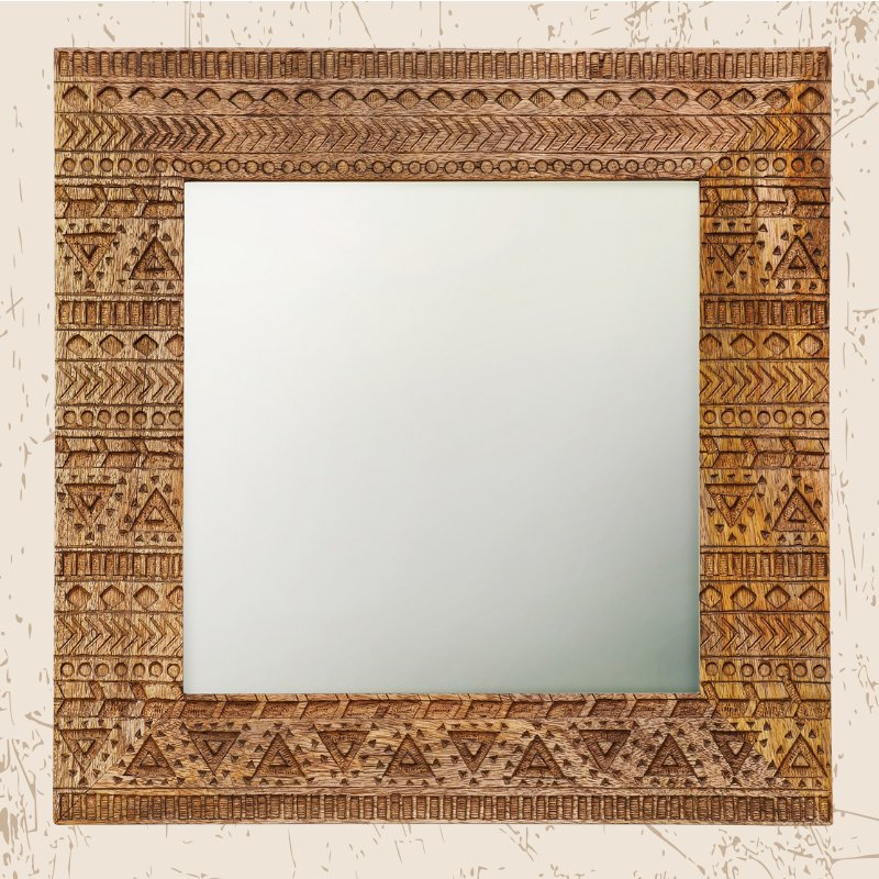 Aztec Design Carved Square Wall Mirror - MR200 - Uneeka