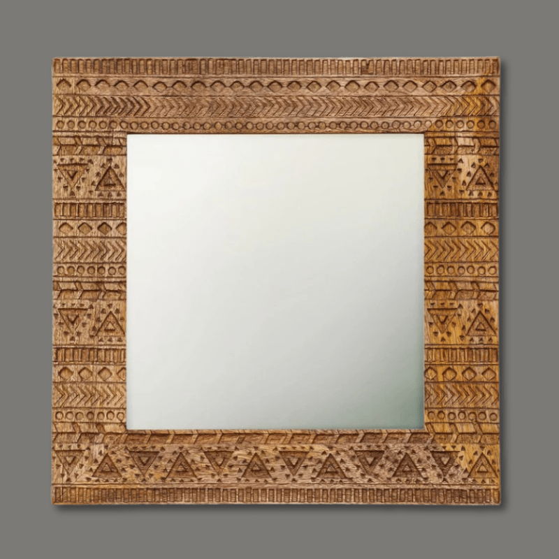 Aztec Design Carved Square Wall Mirror - MR200 - Uneeka