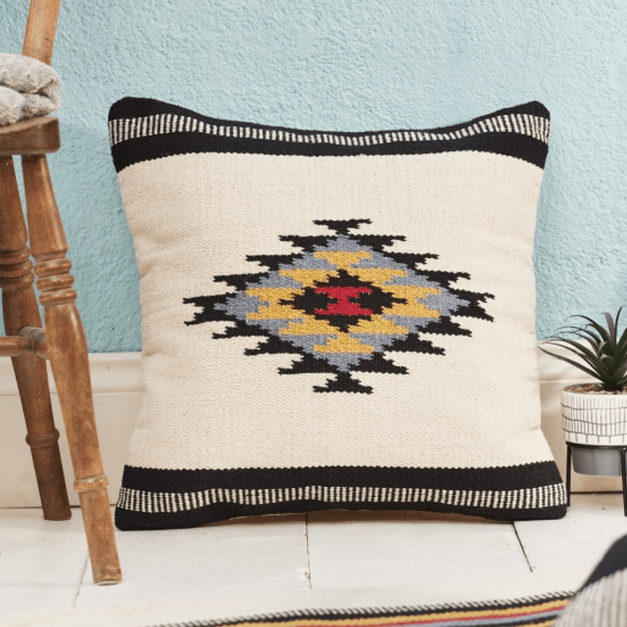Aztec Motif Cream Handloom Kilim Cushion - CC314 - Uneeka