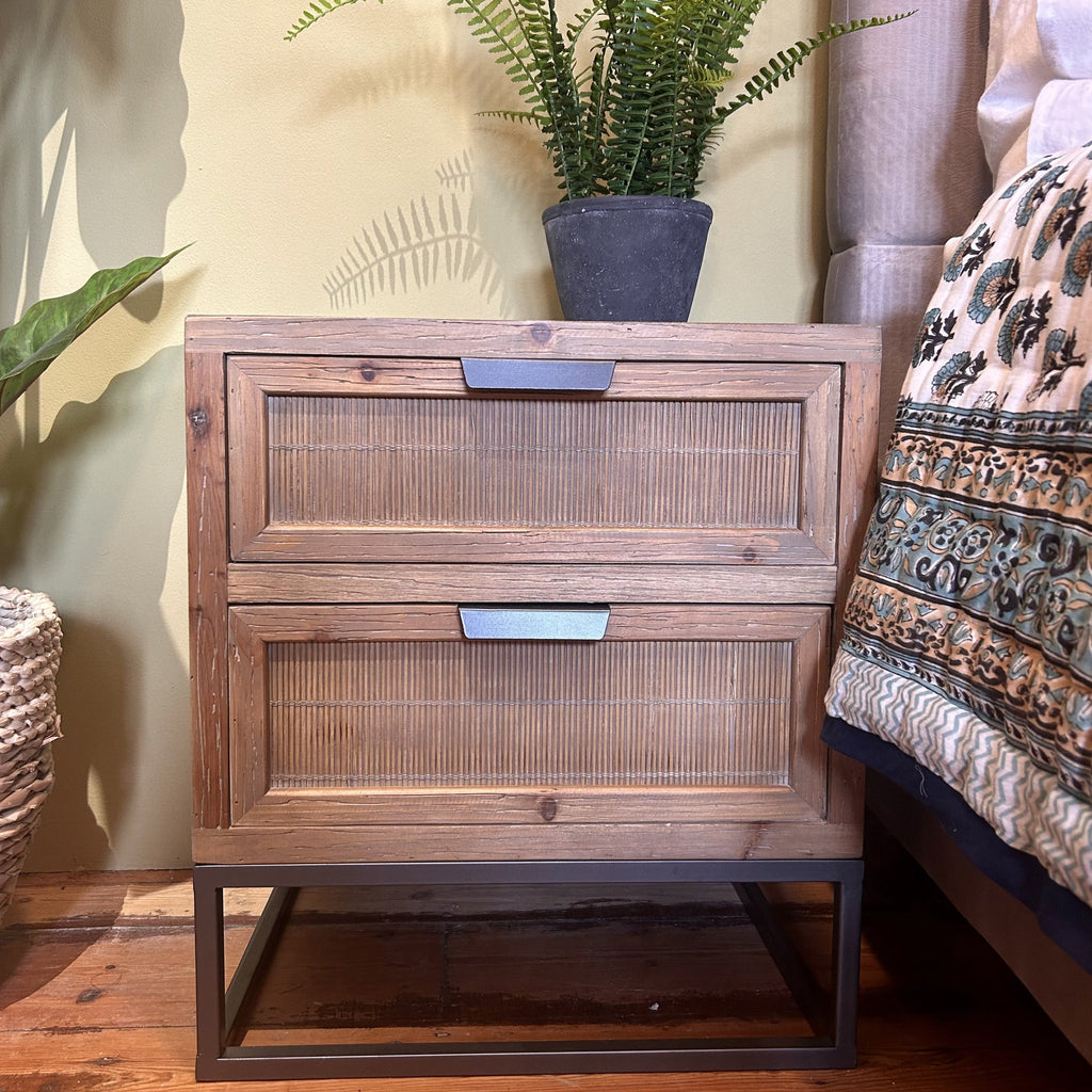 Bamboo Effect Two Drawer Wooden Bedside Cabinet - 9044 - Uneeka