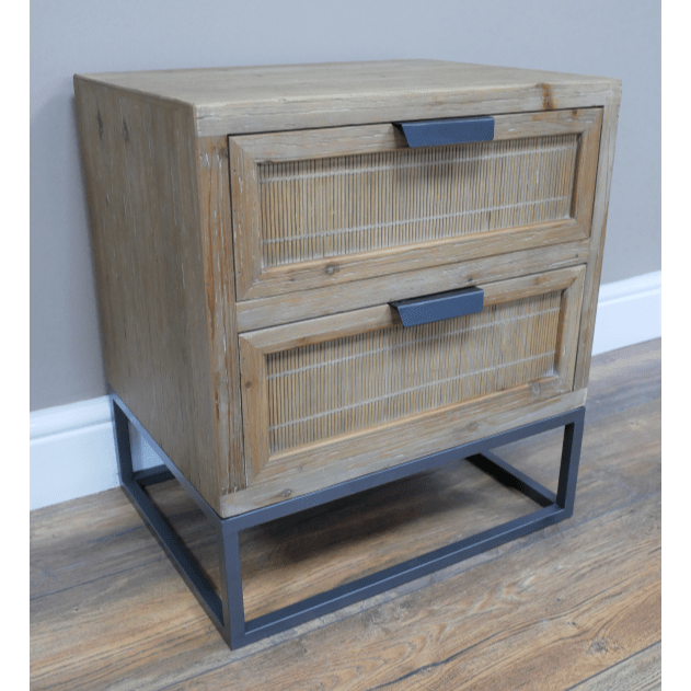 Bamboo Effect Two Drawer Wooden Bedside Cabinet - 9044 - Uneeka