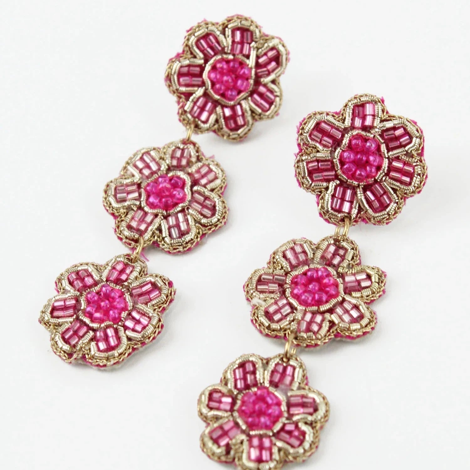 Beaded Three Drop Flower Earrings - EAR0920 - Uneeka