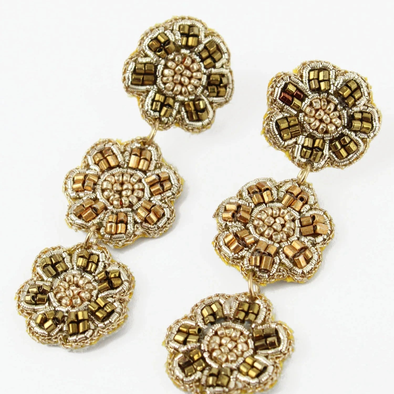 Beaded Three Drop Flower Earrings - EAR0921 - Uneeka