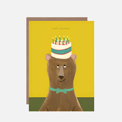 Bear with Cake Hat Birthday Card - HCWB266 - Uneeka