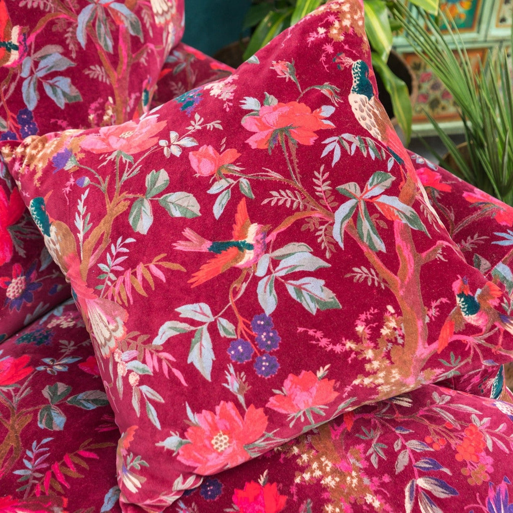 Birds of Paradise Cotton Velvet Cushion - CC312M - Uneeka